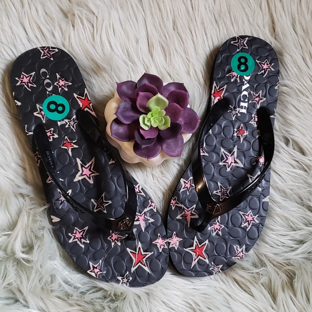Nwt black coach sandal flip flops with star design - Picture 2 of 4